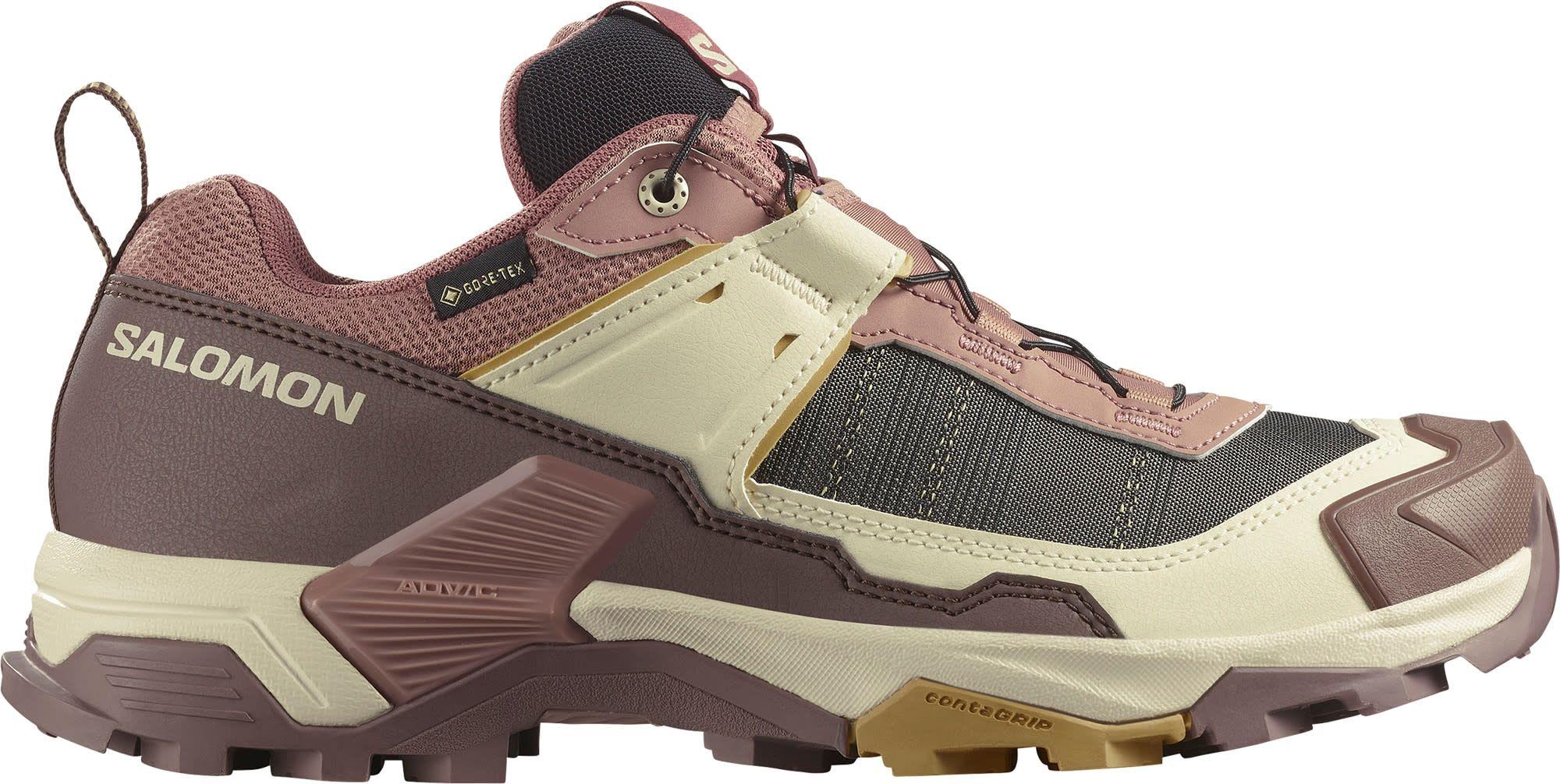 Brun Salomon X Ultra 5 GORE-TEX tursko for dame sett fra siden