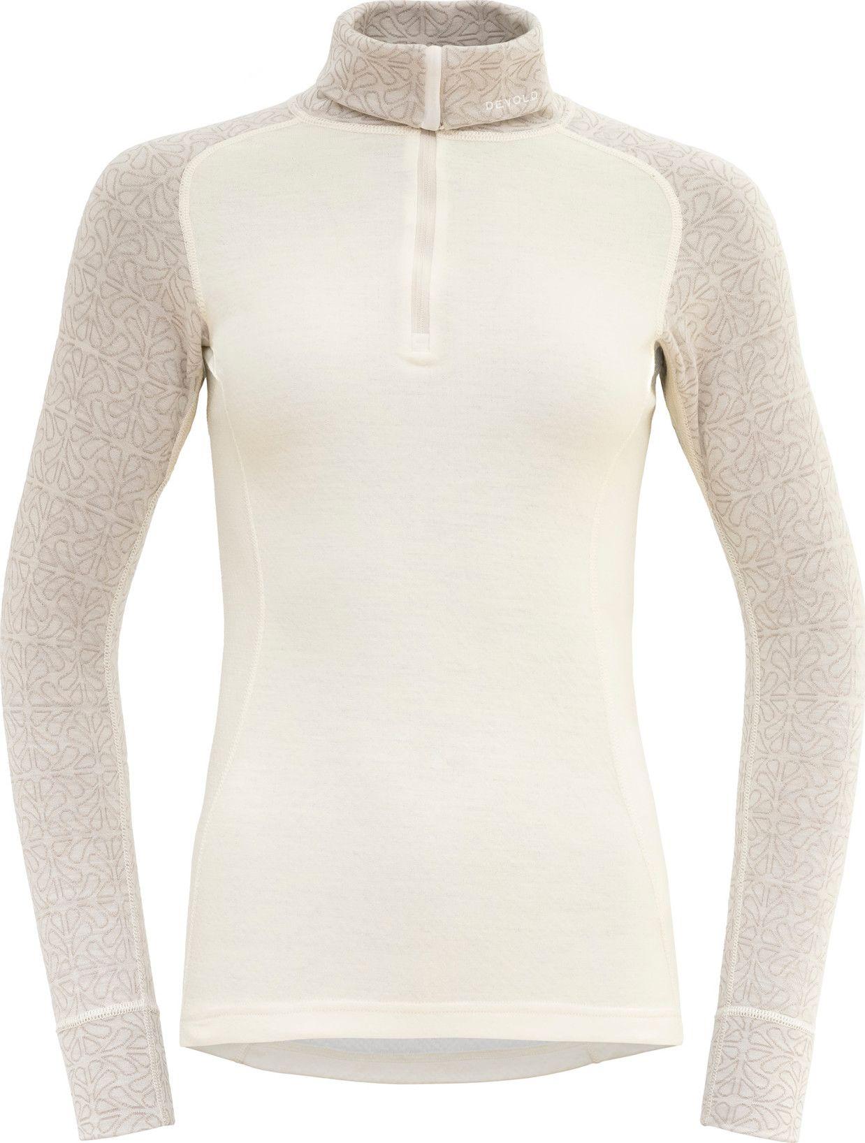 Hvit Devold Duo Active Merino 205 ulltrøye til dame med glidelåshals