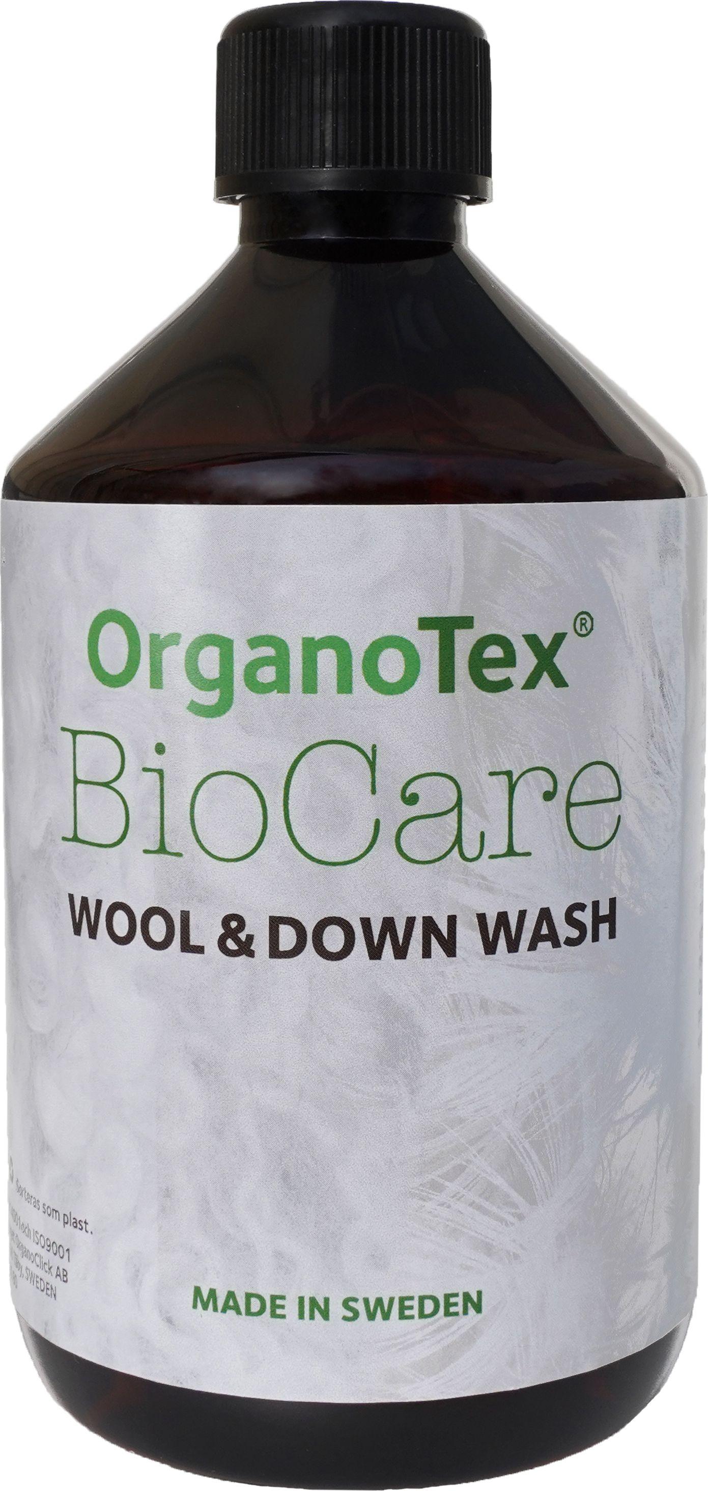 Flaske med OrganoTex Biocare Wool & Down Wash vaskemiddel for ull og dun